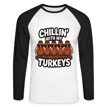 Funny Thanksgiving Turkey - Unisex Long Sleeve Baseball T-Shirt - white/black - Front - Nik (191cm)