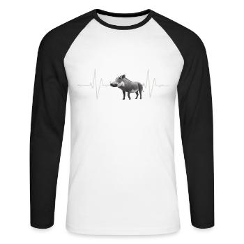 Warzenschwein - Unisex Baseballshirt langarm - Weiß/Schwarz - Vorne - Nik (191cm)