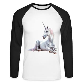 Einhorn - Unisex Baseballshirt langarm - Weiß/Schwarz - Vorne - Nik (191cm)