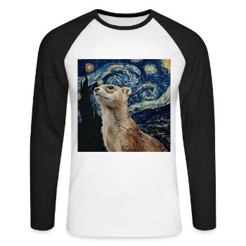 Hermelin - Unisex Baseballshirt langarm - Weiß/Schwarz - Vorne - Nik (191cm)