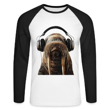 Walross - Unisex Baseballshirt langarm - Weiß/Schwarz - Vorne - Nik (191cm)