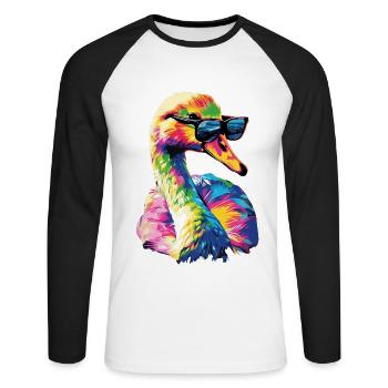Schwan - Unisex Baseballshirt langarm - Weiß/Schwarz - Vorne - Nik (191cm)