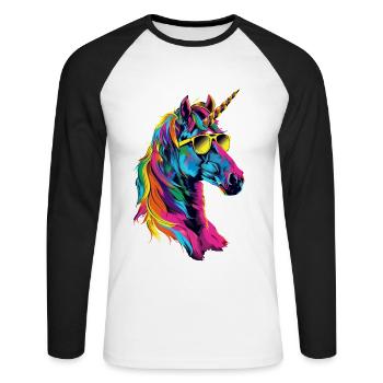 Einhorn - Unisex Baseballshirt langarm - Weiß/Schwarz - Vorne - Nik (191cm)