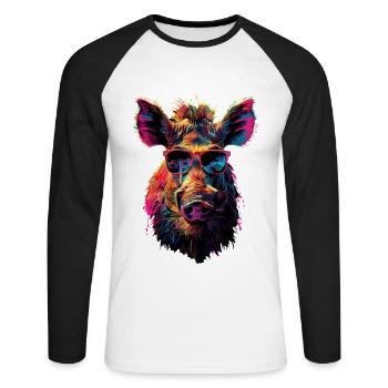 Warzenschwein - Unisex Baseballshirt langarm - Weiß/Schwarz - Vorne - Nik (191cm)