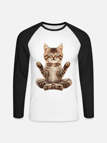 Katze - Unisex Baseballshirt langarm - Weiß/Schwarz