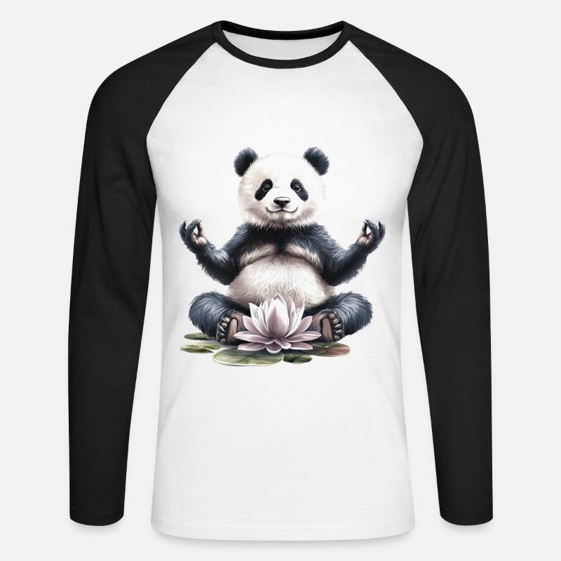 Panda - Unisex Baseballshirt langarm - Weiß/Schwarz
