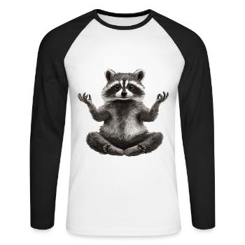 Waschbär - Unisex Baseballshirt langarm - Weiß/Schwarz - Vorne - Nik (191cm)