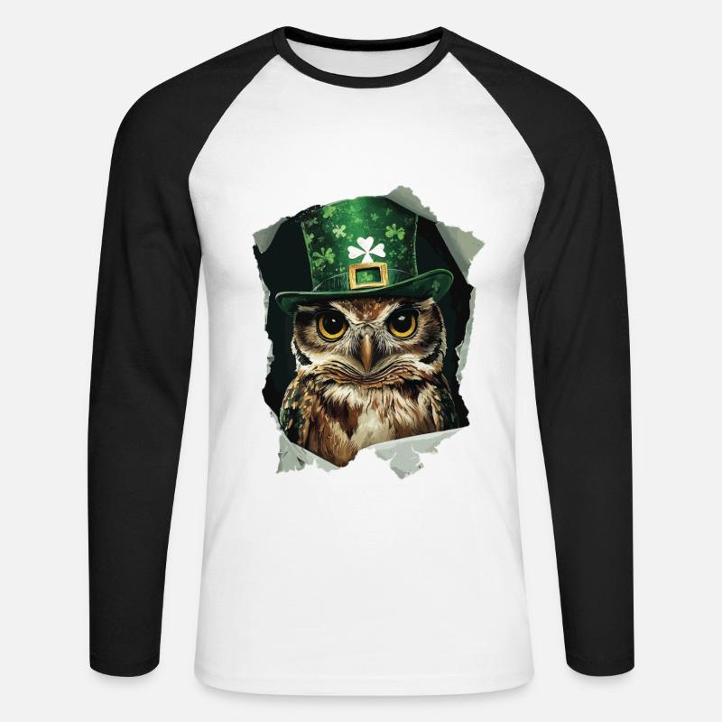St. Patrick Eule - Unisex Baseballshirt langarm - Weiß/Schwarz