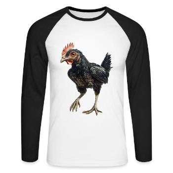 Huhn - Unisex Baseballshirt langarm - Weiß/Schwarz - Vorne - Nik (191cm)