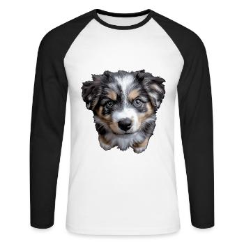 Australischer Schäferhund - Unisex Baseballshirt langarm - Weiß/Schwarz - Vorne - Nik (191cm)