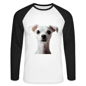 Italienischer Windspielhund - Unisex Baseballshirt langarm - Weiß/Schwarz - Vorne - Nik (191cm)