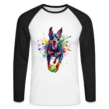 Dobermann - Unisex Baseballshirt langarm - Weiß/Schwarz - Vorne - Nik (191cm)
