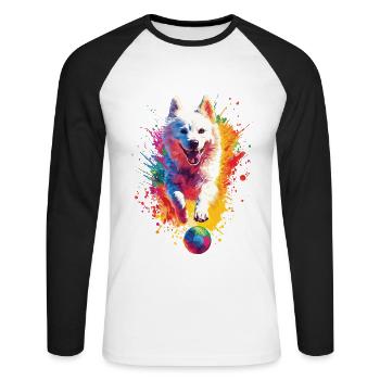 Samojede - Unisex Baseballshirt langarm - Weiß/Schwarz - Vorne - Nik (191cm)