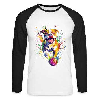 Staffordshire Bullterrier - Unisex Baseballshirt langarm - Weiß/Schwarz - Vorne - Nik (191cm)