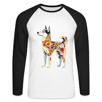 Sibirischer Husky - Unisex Baseballshirt langarm - Weiß/Schwarz - Vorne - Nik (191cm)