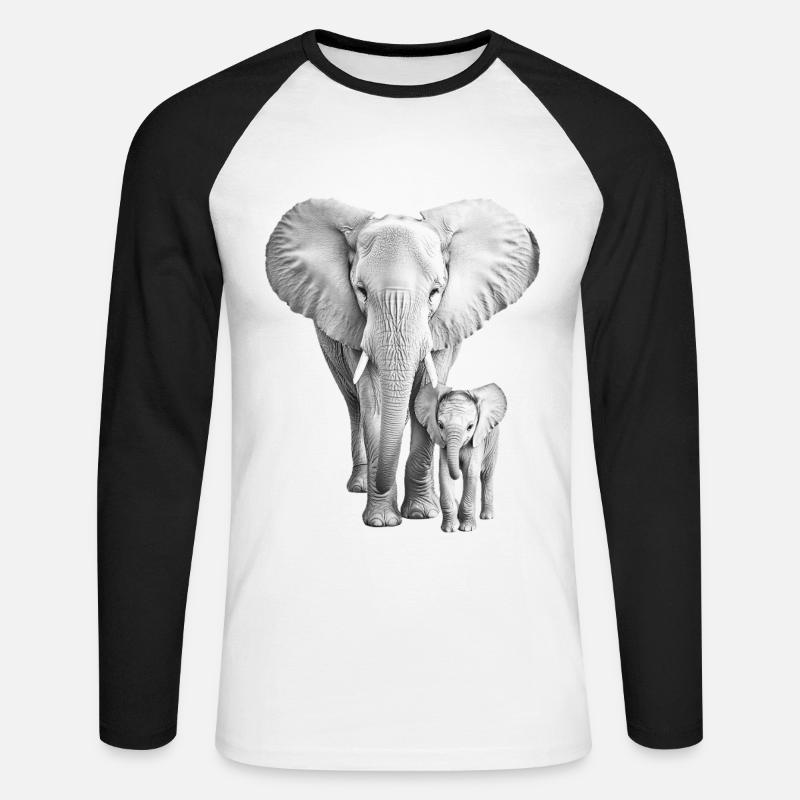 Elefant - Unisex Baseballshirt langarm - Weiß/Schwarz