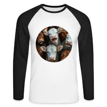 Kuh - Unisex Baseballshirt langarm - Weiß/Schwarz - Vorne - Nik (191cm)