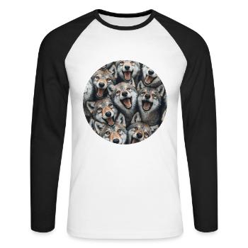 Wolf - Unisex Baseballshirt langarm - Weiß/Schwarz - Vorne - Nik (191cm)