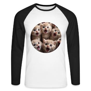 Schottische Faltohrkatze - Unisex Baseballshirt langarm - Weiß/Schwarz - Vorne - Nik (191cm)