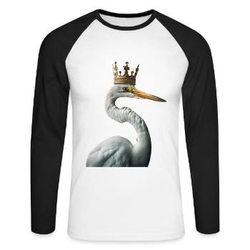 Reiher Vogel - Unisex Baseballshirt langarm - Weiß/Schwarz - Vorne - Nik (191cm)