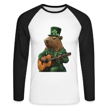 Wasserschwein - Unisex Baseballshirt langarm - Weiß/Schwarz - Vorne - Nik (191cm)
