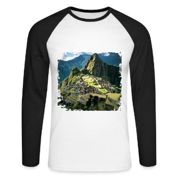 Machu Picchu - Unisex Baseballshirt langarm - Weiß/Schwarz - Vorne - Nik (191cm)