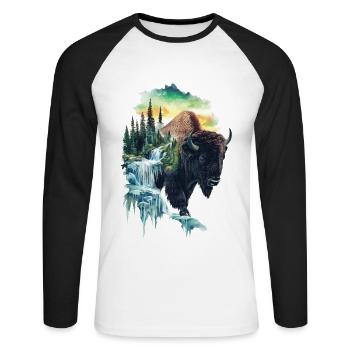 Bison - Unisex Baseballshirt langarm - Weiß/Schwarz - Vorne - Nik (191cm)