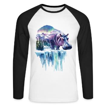 Nilpferd - Unisex Baseballshirt langarm - Weiß/Schwarz - Vorne - Nik (191cm)
