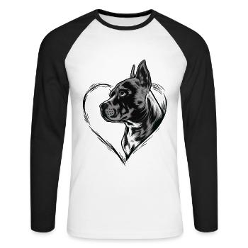 Amerikanischer Pitbull Terrier - Unisex Baseballshirt langarm - Weiß/Schwarz - Vorne - Nik (191cm)
