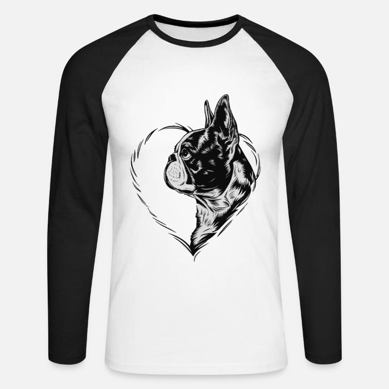 Boston Terrier - Unisex Baseballshirt langarm - Weiß/Schwarz