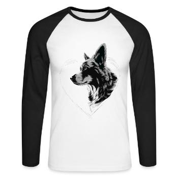 Corgi - Unisex Baseballshirt langarm - Weiß/Schwarz - Vorne - Nik (191cm)