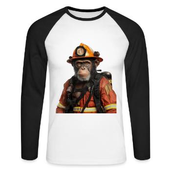 Schimpanse - Unisex Baseballshirt langarm - Weiß/Schwarz - Vorne - Nik (191cm)