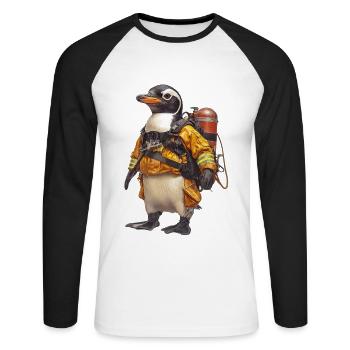 Pinguin - Unisex Baseballshirt langarm - Weiß/Schwarz - Vorne - Nik (191cm)