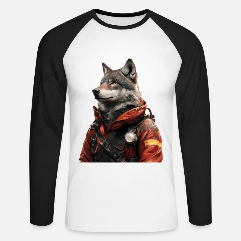 Wolf - Unisex Baseballshirt langarm - Weiß/Schwarz