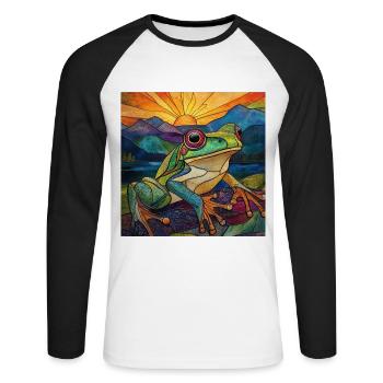Frosch - Unisex Baseballshirt langarm - Weiß/Schwarz - Vorne - Nik (191cm)