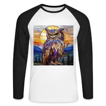 Eule - Unisex Baseballshirt langarm - Weiß/Schwarz - Vorne - Nik (191cm)