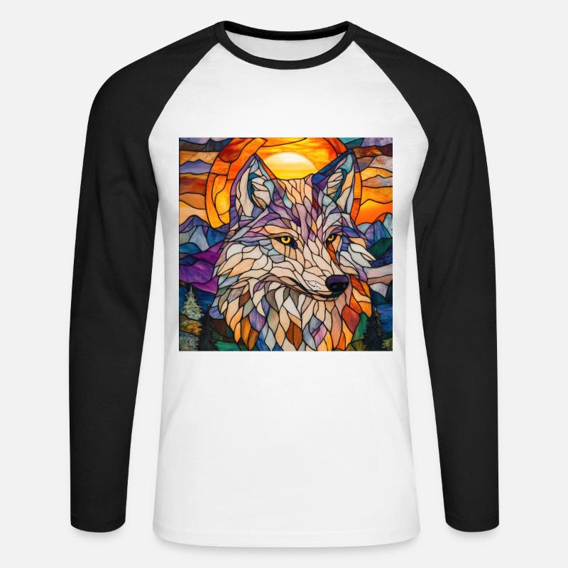 Wolf - Unisex Baseballshirt langarm - Weiß/Schwarz