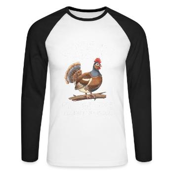 Auerhahn - Unisex Baseballshirt langarm - Weiß/Schwarz - Vorne - Nik (191cm)