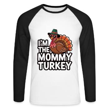 Mommy Turkey Thanksgiving - Unisex Baseballshirt langarm - Weiß/Schwarz - Vorne - Nik (191cm)