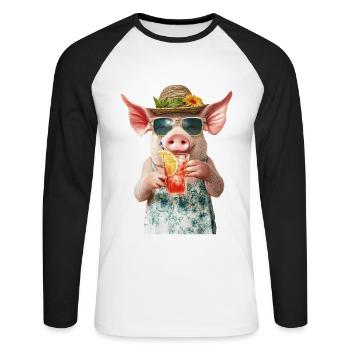 Schwein - Unisex Baseballshirt langarm - Weiß/Schwarz - Vorne - Nik (191cm)