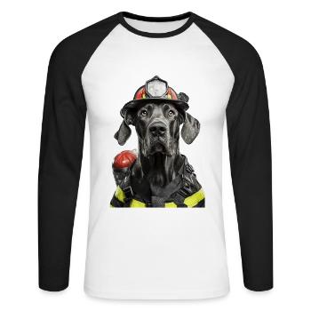 Deutsche Dogge - Unisex Baseballshirt langarm - Weiß/Schwarz - Vorne - Nik (191cm)