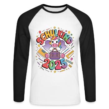 Écolier 2025 Inscription à l’école Retour à l’école - T-shirt baseball manches longues Homme - blanc/noir - Devant - Nik (191cm)