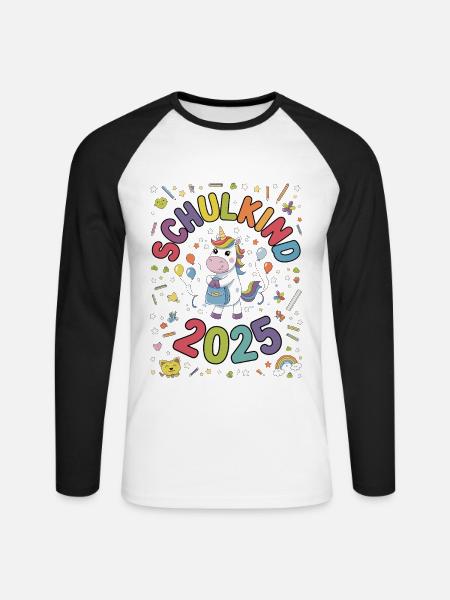 Schulkind 2025 Einschulung Schulanfang - Unisex Baseballshirt langarm - Weiß/Schwarz