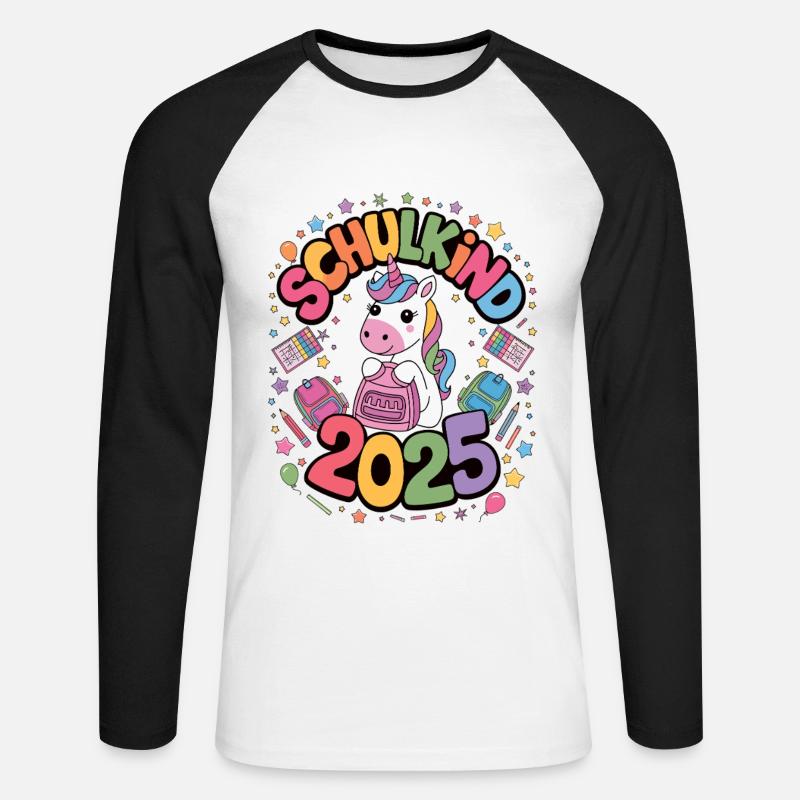 Schulkind 2025 Einschulung Schulanfang - Unisex Baseballshirt langarm - Weiß/Schwarz