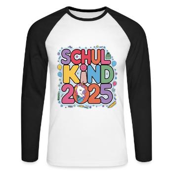 School Child 2025 School Enrollment Back to School - Unisex Long Sleeve Baseball T-Shirt - white/black - Front - Nik (191cm)
