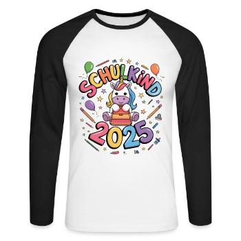 School Child 2025 School Enrollment Back to School - Unisex Long Sleeve Baseball T-Shirt - white/black - Front - Nik (191cm)