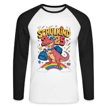 Schulkind 2025 Einschulung Schulanfang - Unisex Baseballshirt langarm - Weiß/Schwarz - Vorne - Nik (191cm)