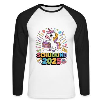 School Child 2025 School Enrollment Back to School - Unisex Long Sleeve Baseball T-Shirt - white/black - Front - Nik (191cm)