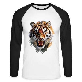 Tiger - Unisex Baseballshirt langarm - Weiß/Schwarz - Vorne - Nik (191cm)