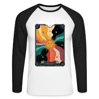 Tarotkarte - Unisex Baseballshirt langarm - Weiß/Schwarz - Vorne - Nik (191cm)
